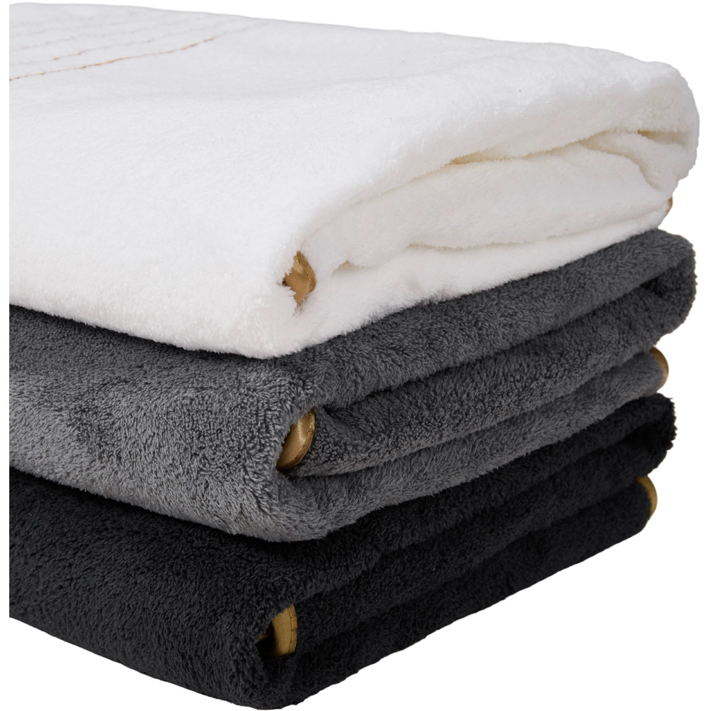 Living and Home Soft Polyester White Grey and Black Bath Towel Set of 3 Image 5