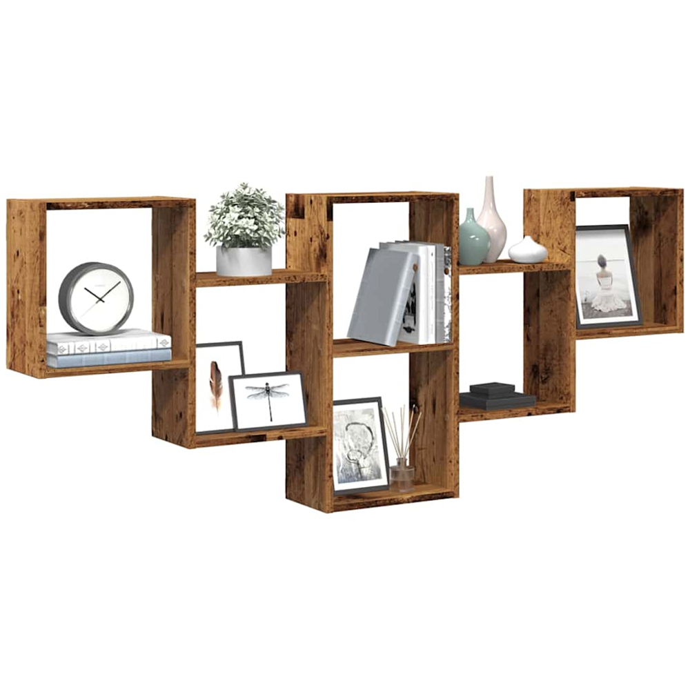 vidaXL 6 Open Shelf Old Wood Wall Shelf Image 2