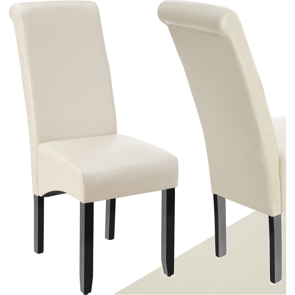 tectake Cream Faux Leather High Backrest Dining Chair Image 2