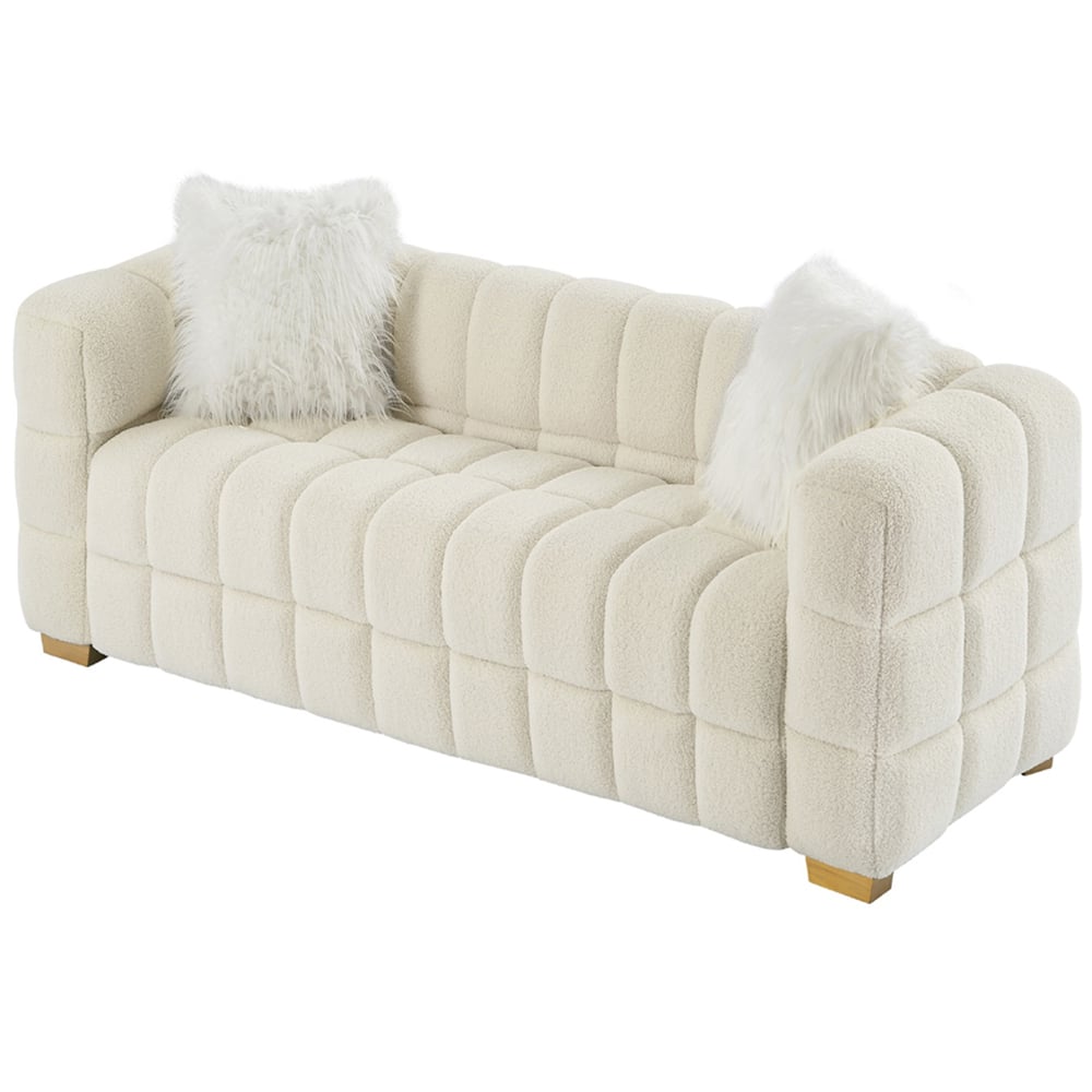Furniture One 3 Seater White Teddy Fleece Sofa with 2 Pillows Image 3