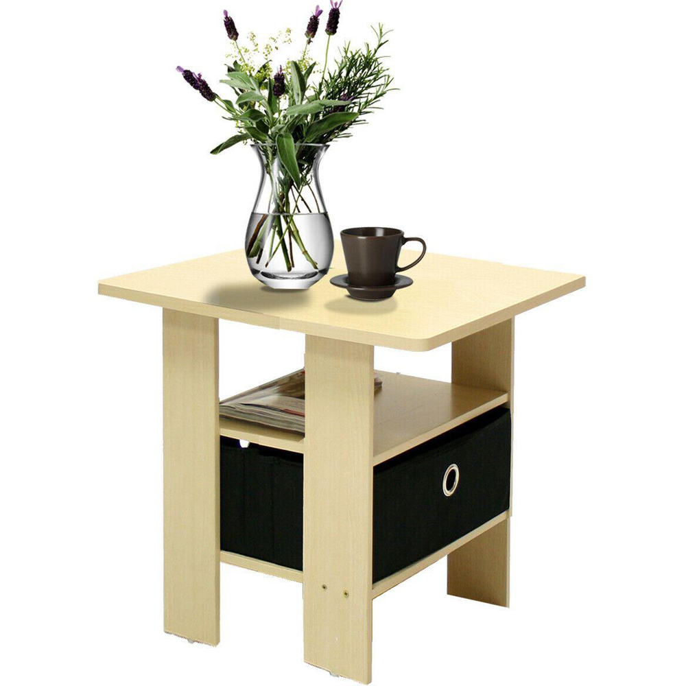 Walplus Andrey Single Drawer Single Shelf Steam Beech and Black End Table Image 2