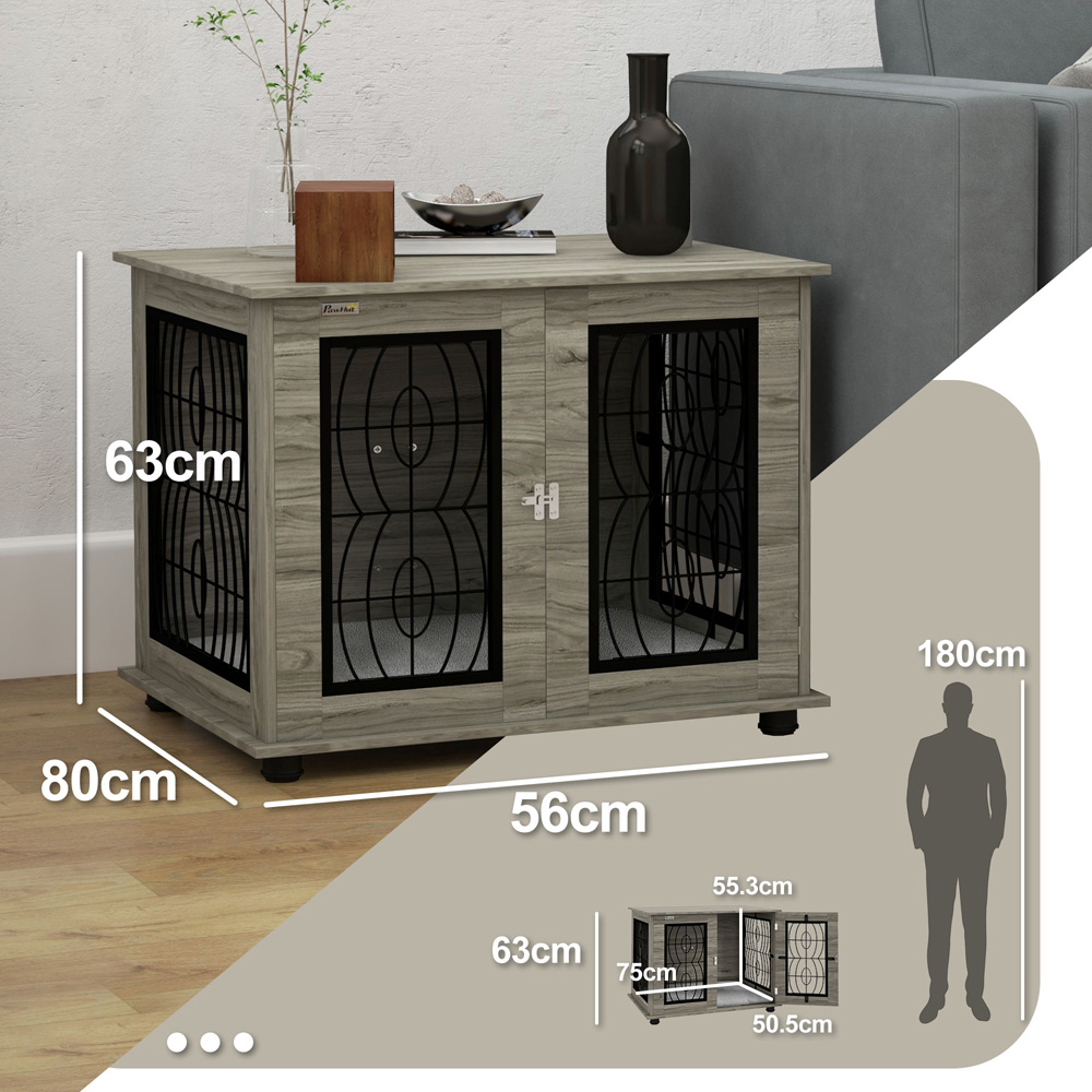 PawHut Grey Dog Crate End Table with Cushion 75cm Image 7