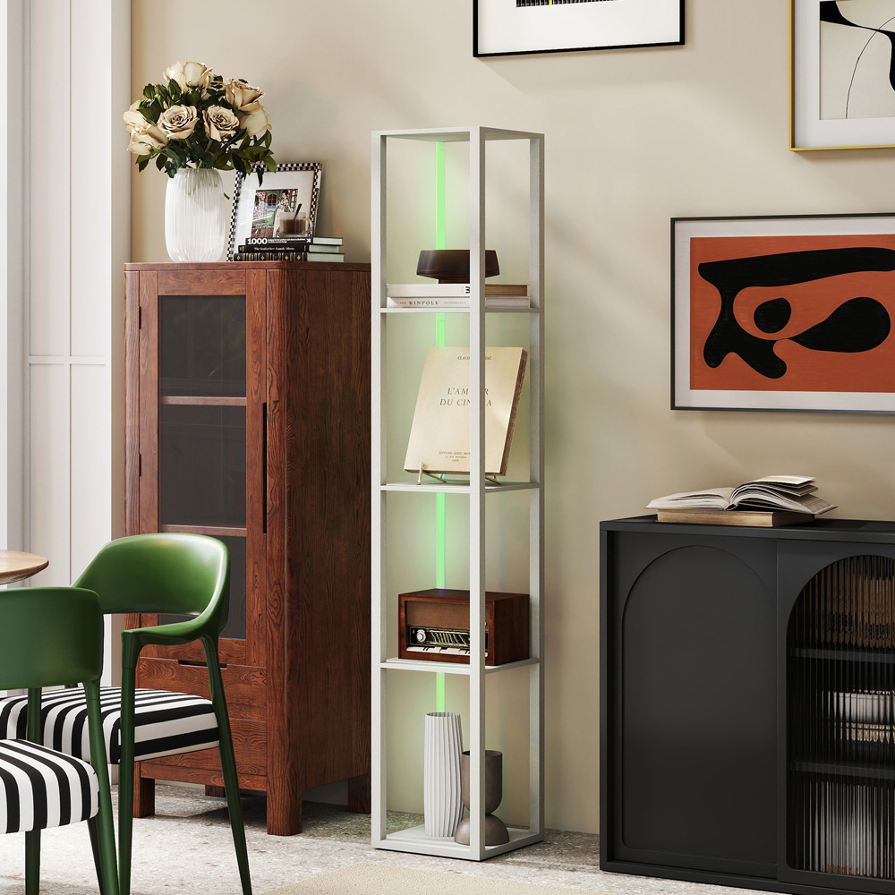 HOMCOM 4 Shelf Oak RGB LED Floor Lamp with Remote Image 5
