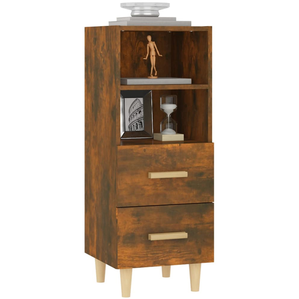 vidaXL 2 Drawer 2 Open Shelf Smoked Oak Sideboard with Wooden Legs Image 4