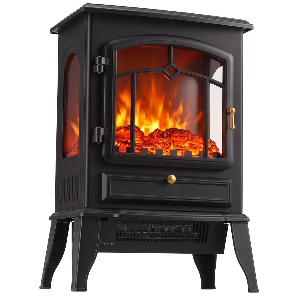 HOMCOM 3-Sided Black Electric Fireplace Stove with Realistic Log Flame Effect Image 1
