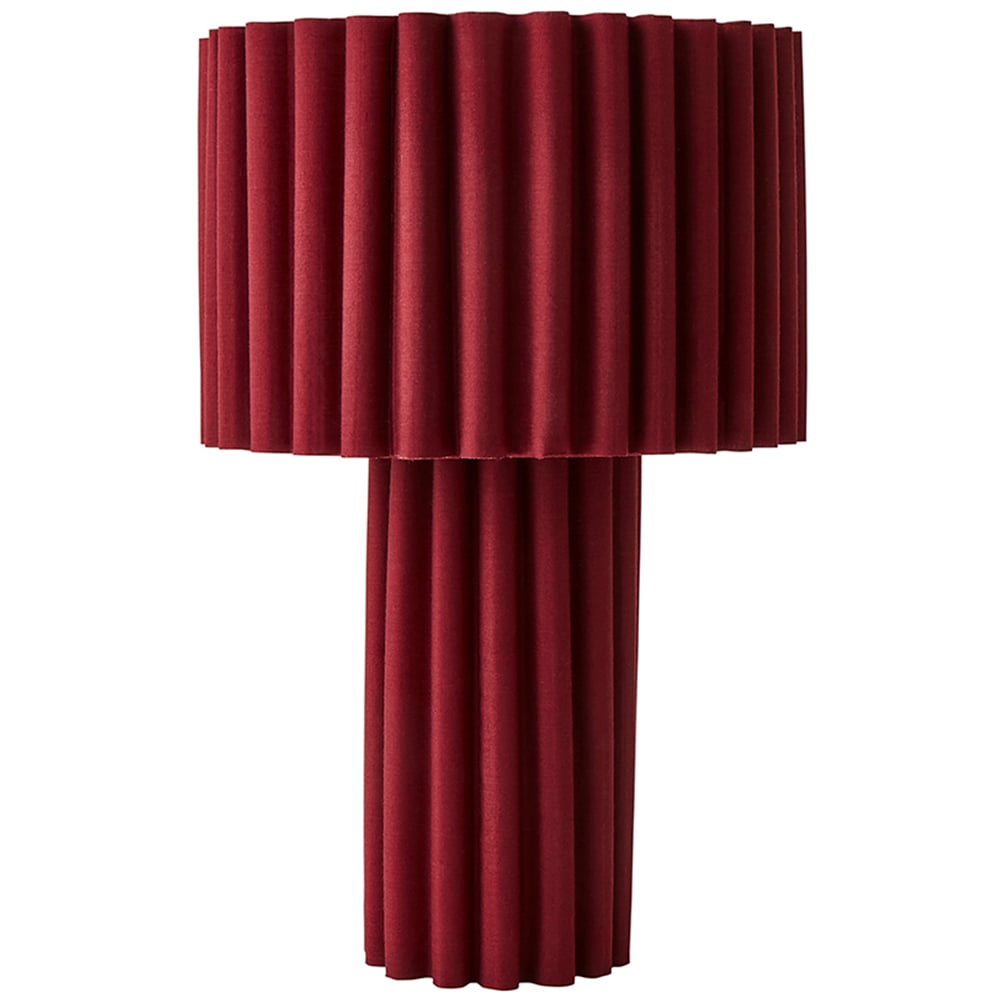 ValueLights Lenny Burgundy Wine Drum Lamp Shade Ribbed Full Fabric LED Table Lamp Image 1