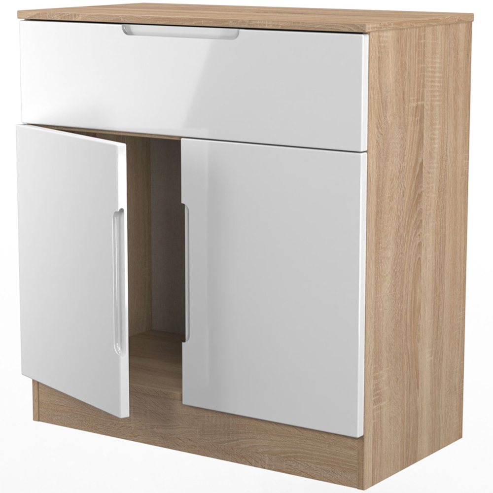 Crowndale Milan 2 Door Single Drawer White Gloss and Bardolino Oak Sideboard Ready Assembled Image 6