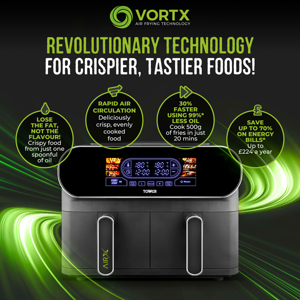 Tower AirX T17165 Grey Dual Basket Digital Air Fryer 10.4L Image 5