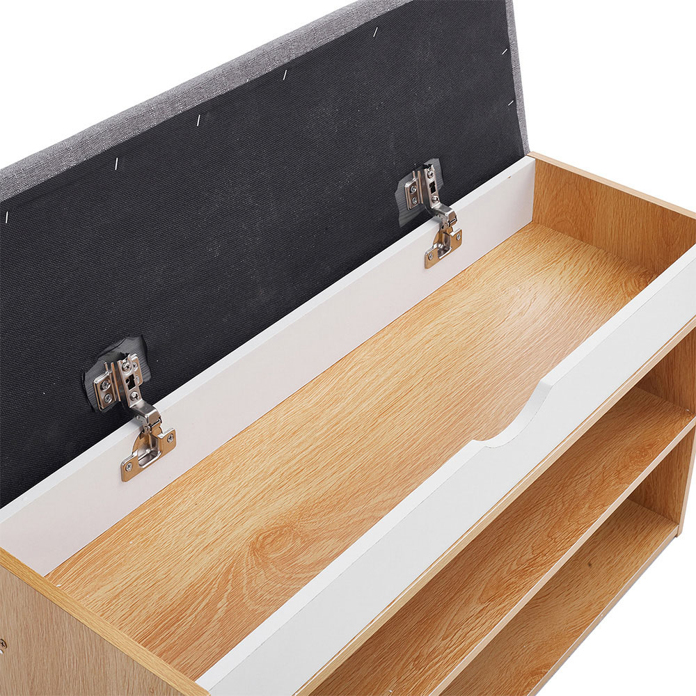 Living and Home 2 Shelf Natural Shoe Storage Bench with Hidden Compartment Image 6