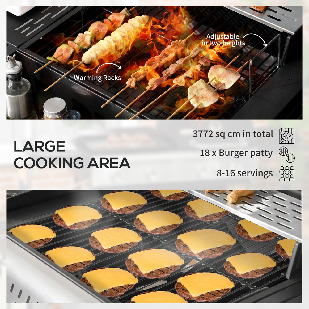 Outsunny Black Dual Fuel BBQ Grill with Wheels and Warming Rack Image 5