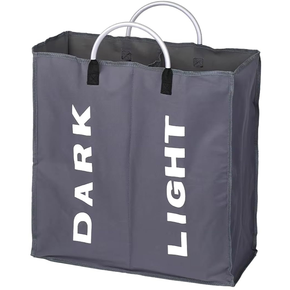 ATEK Double Compartment Dark Grey Collapsible Laundry Basket Image 1