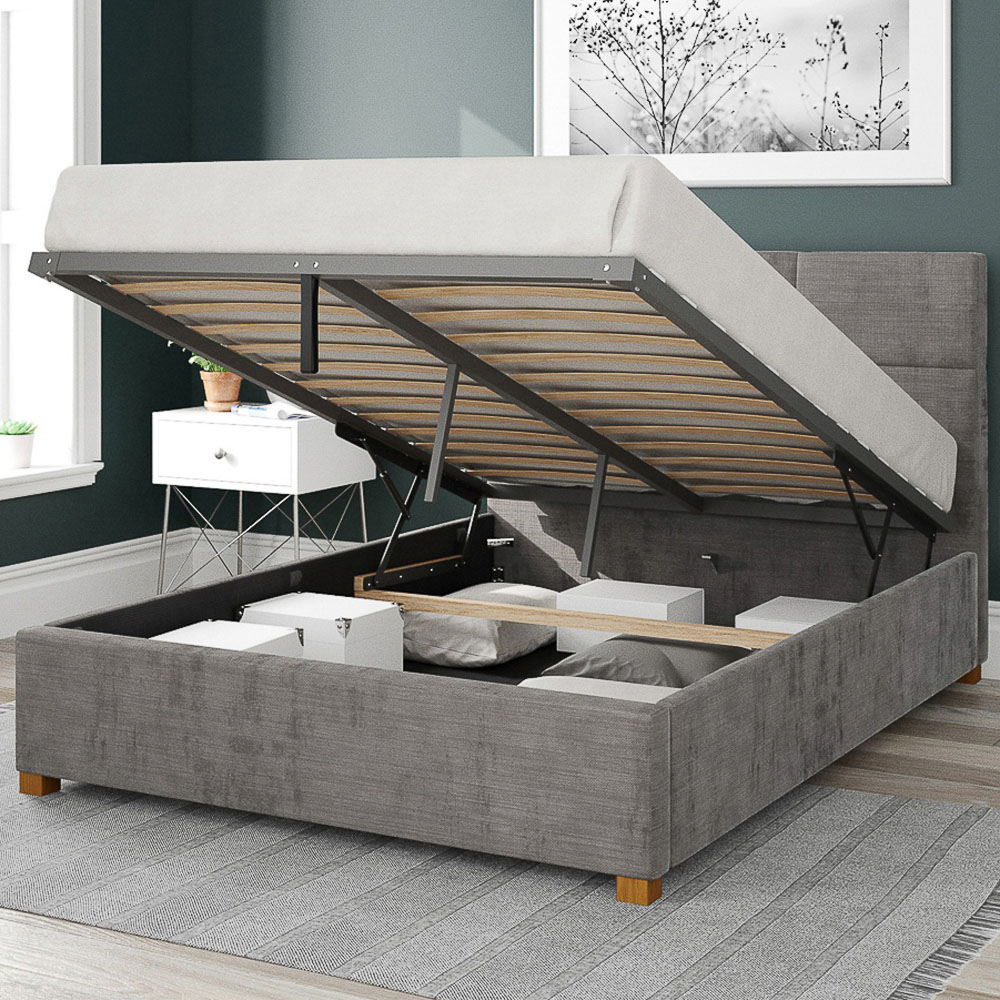 Aspire Caine Super King Silver Firenze Velour Ottoman Bed Image 2