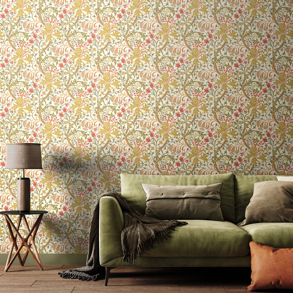 Hoopla Walls Lily Ogee Olive Green Non Woven Wallpaper Image 2
