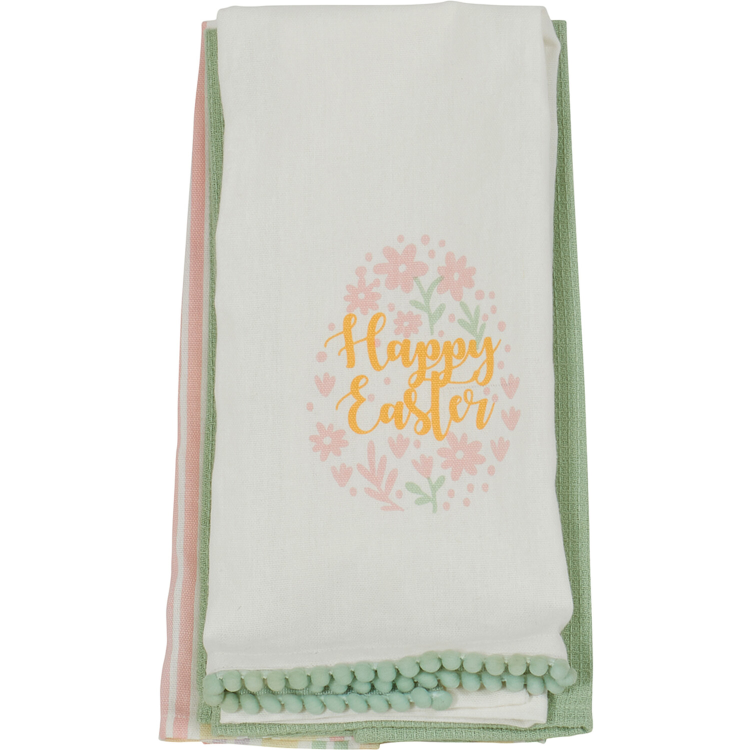 Pack of 3 Happy Easter Tea Towels - Green Image 1