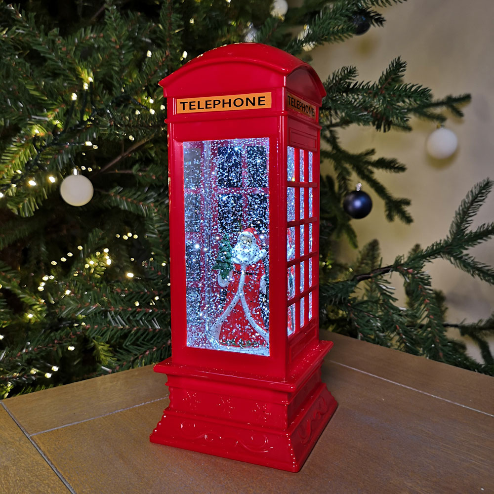 Samuel Alexander Red Phone Box with Santa Scene LED Water Spinner Christmas Decoration 27cm Image 2