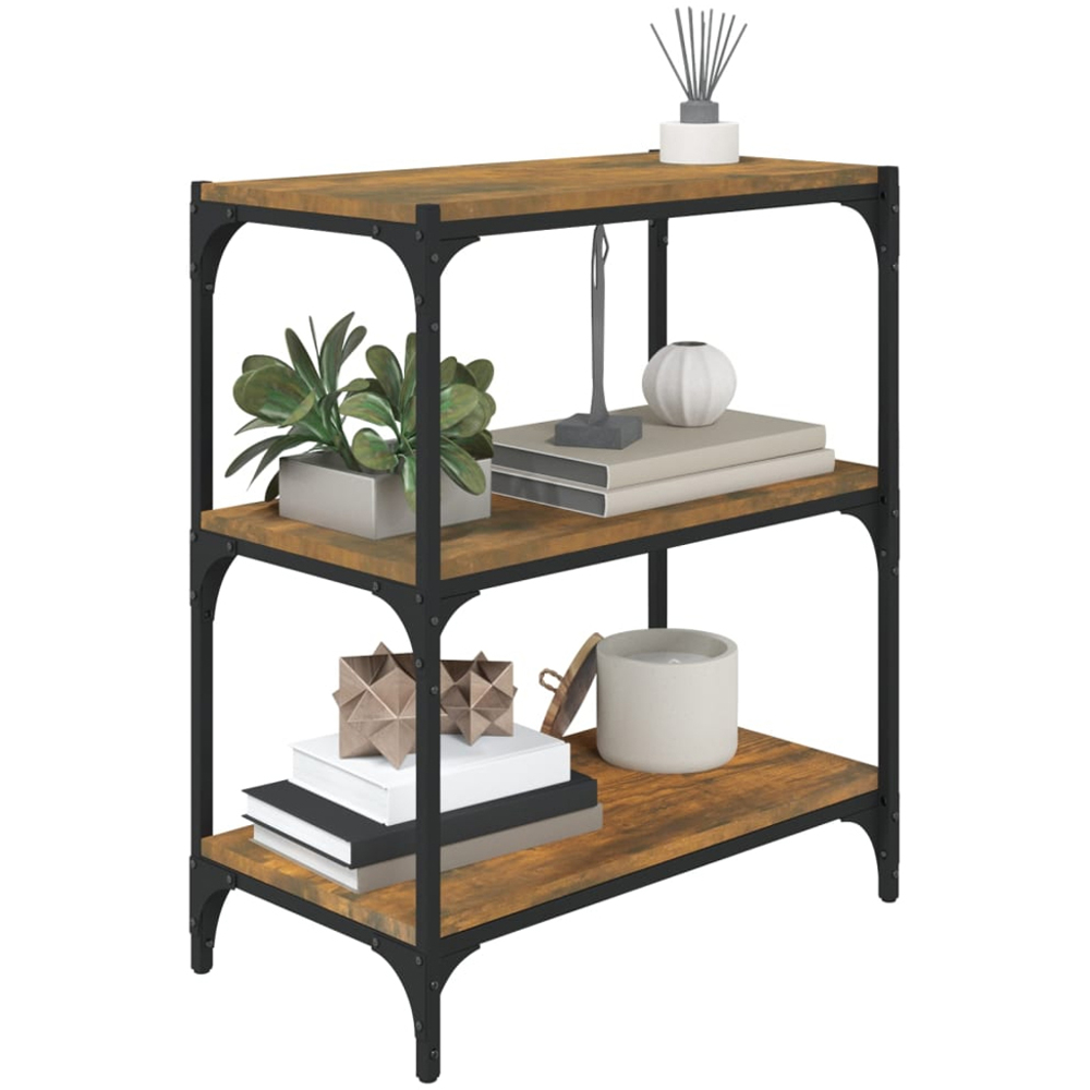 vidaXL 3 Shelf Smoked Oak Processed Wood and Steel Bookcase Image 4