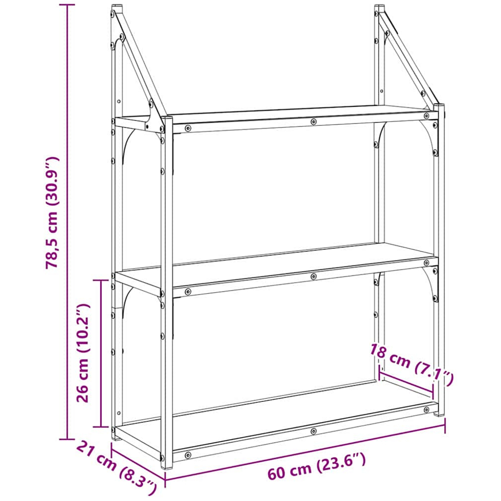 vidaXL 60cm 3 Shelf Artisan Oak Wall Shelf Image 9