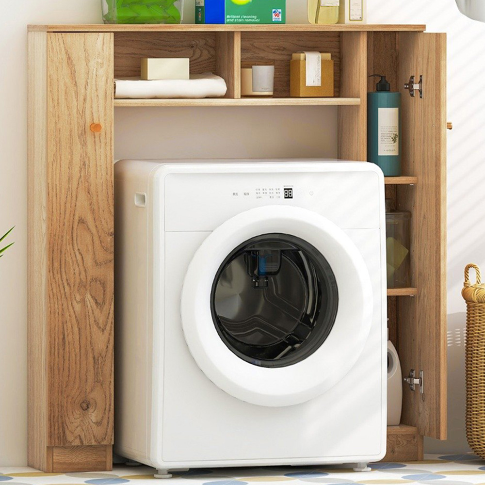 Costway Natural 2 Compartments Over The Toilet Storage Cabinet Image 1