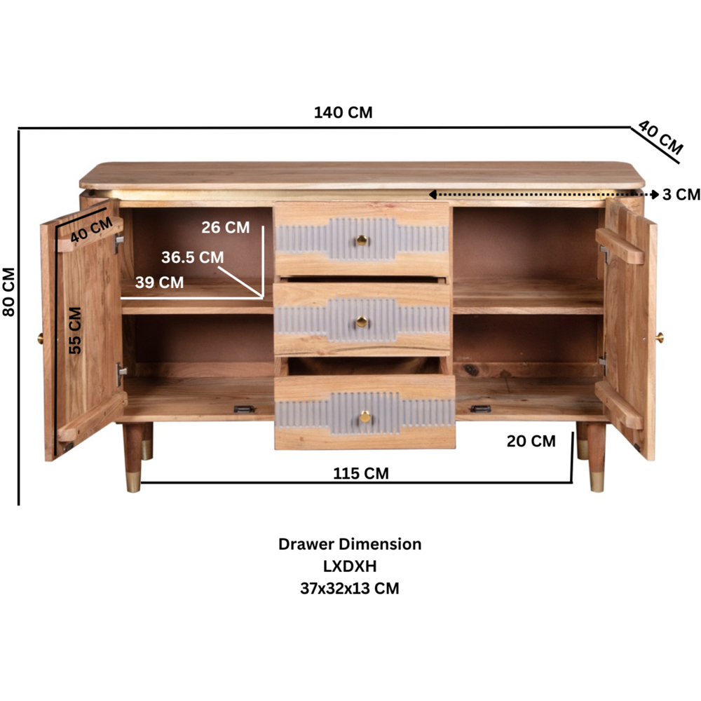 Brooklyn Wilton 2 Door 3 Drawer Acacia Wood Sideboard Image 7