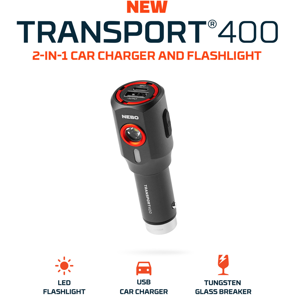 Nebo Transport 400 2-in-1 Car Charger and 400 Lumens Flashlight with Glass Breaker Image 2