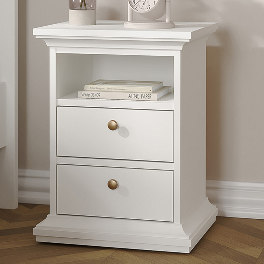 Florence Paris 2 Drawer White Bedside Table Image 1