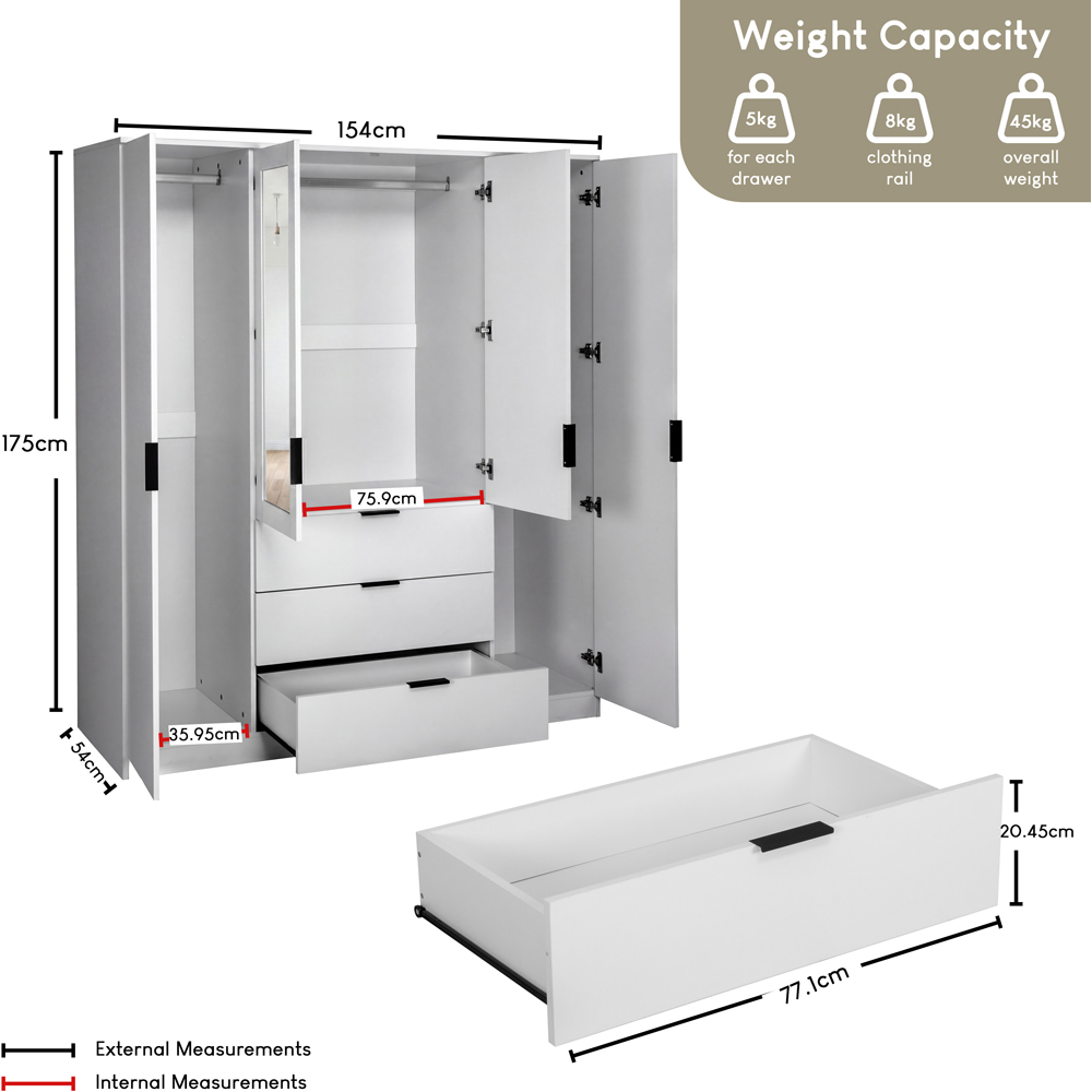 VIDA DESIGNS Trega 4 Door 3 Drawer White Mirrored Wardrobe Image 8
