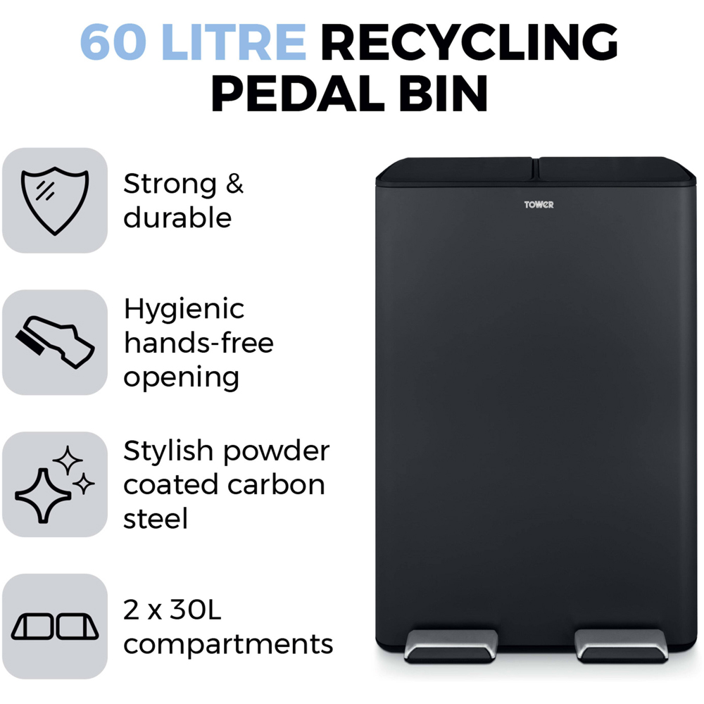 Tower Double Recycling Black Pedal Bin 60L Image 6