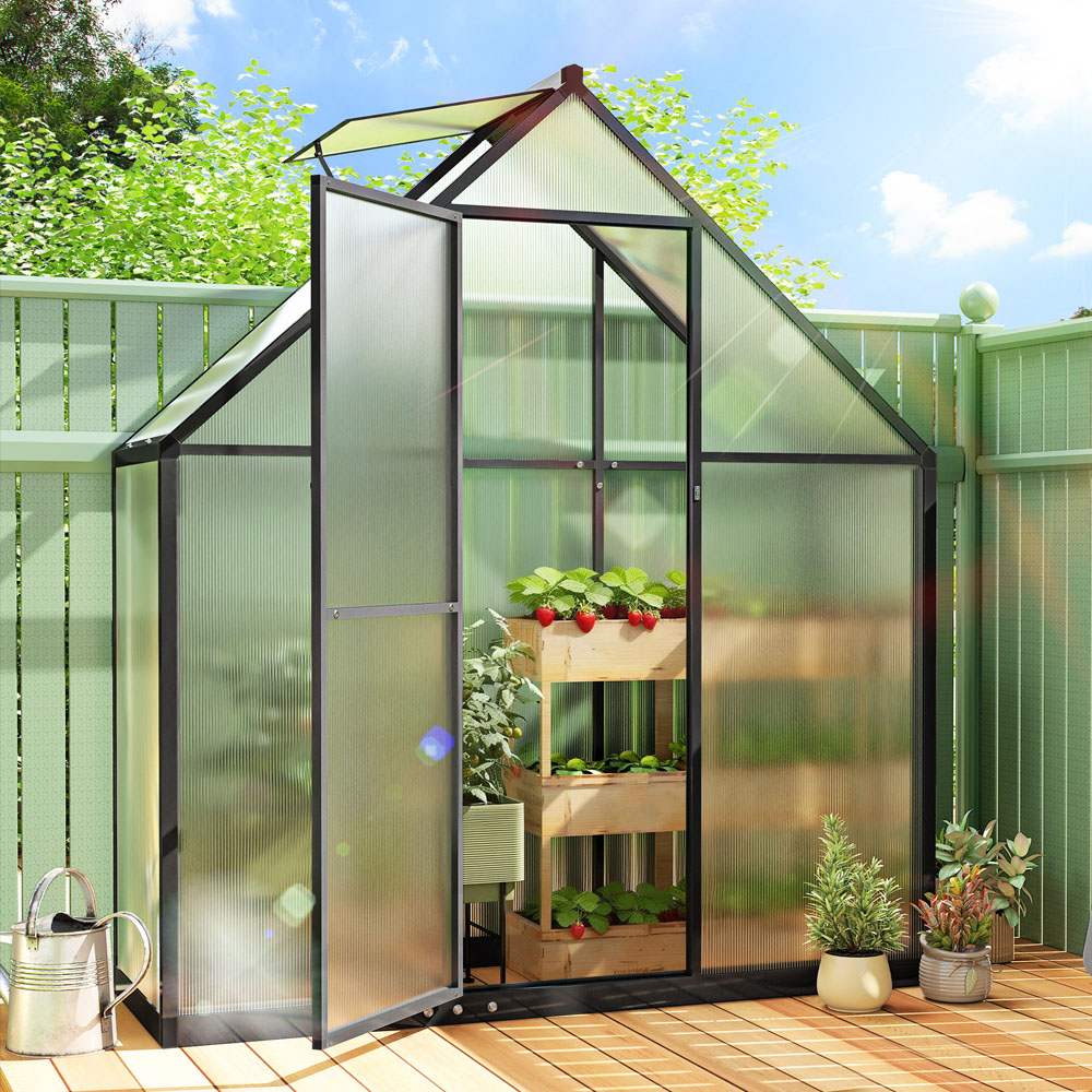 Outsunny Black Polycarbonate 5.5 x 2ft Walk-In Greenhouse with Swing Door Image 2