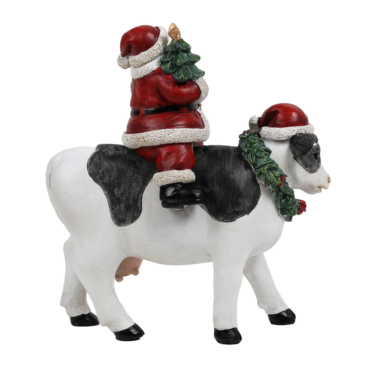 Christmas Santa With Cow Ornament - Red Image 3