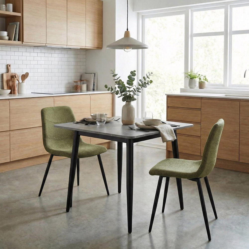 FWStyle Evie Set of 2 Green and Black Linen Upholstered Steel Frame Dining Chair Image 5