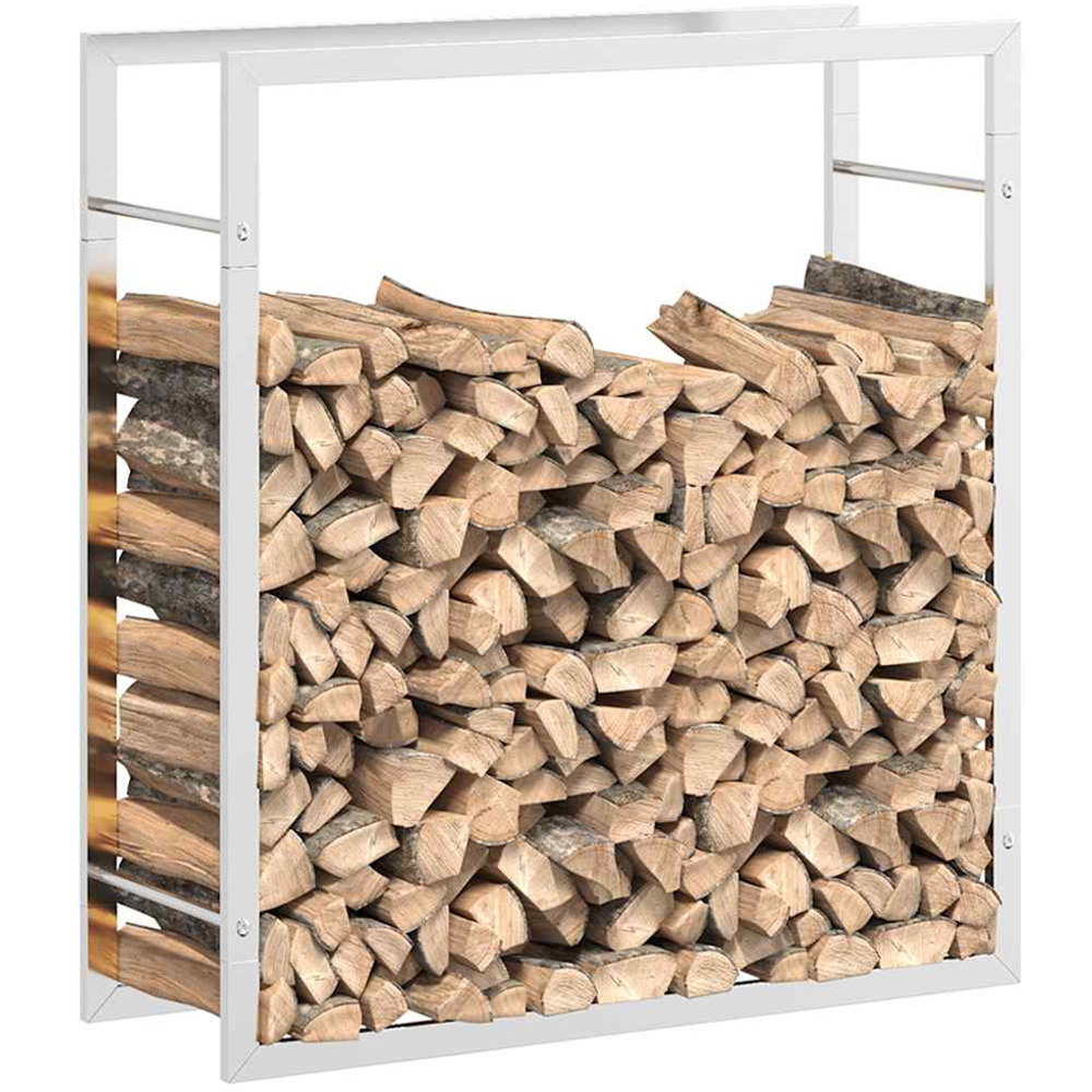 vidaXL Silver Stainless Steel Firewood Log Holder 86 x 80 x 28cm Image 3