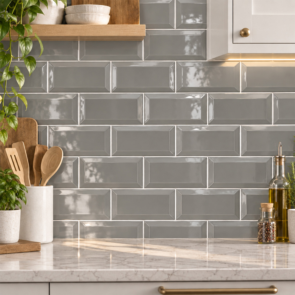 Go Bathrooms Metro Dark Grey Gloss Ceramic Wall Tile 100 x 200mm 50 Pack Image 1