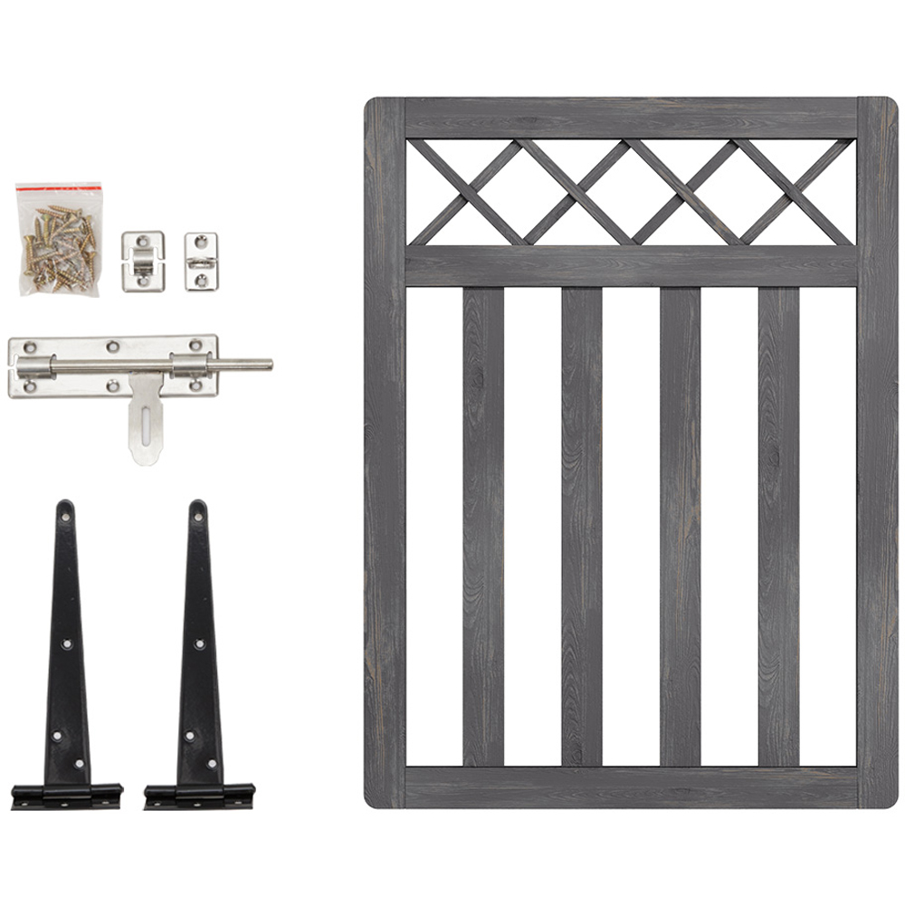Outdoor Cross Top Wooden Grey Garden Fence Door, 120 x 90 x 2.5cm Image 5