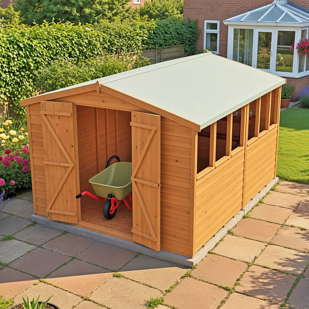Shire 10 x 8ft Double Door Dip Treated Overlap Apex Shed Image 3