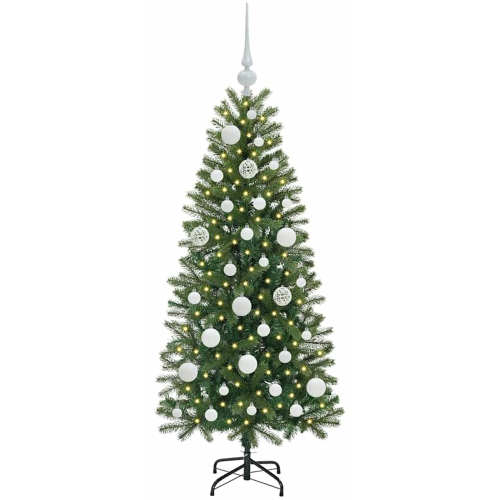 vidaXL Pre-Lit White Baubles Green Artificial Christmas Tree 4ft Image 1