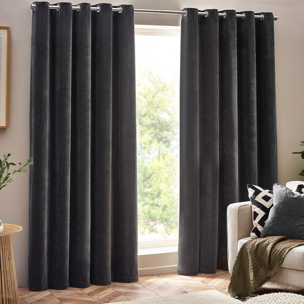 Yard Charcoal Heavy Chenille Blackout Eyelet Curtains 229 x 183cm Image 1