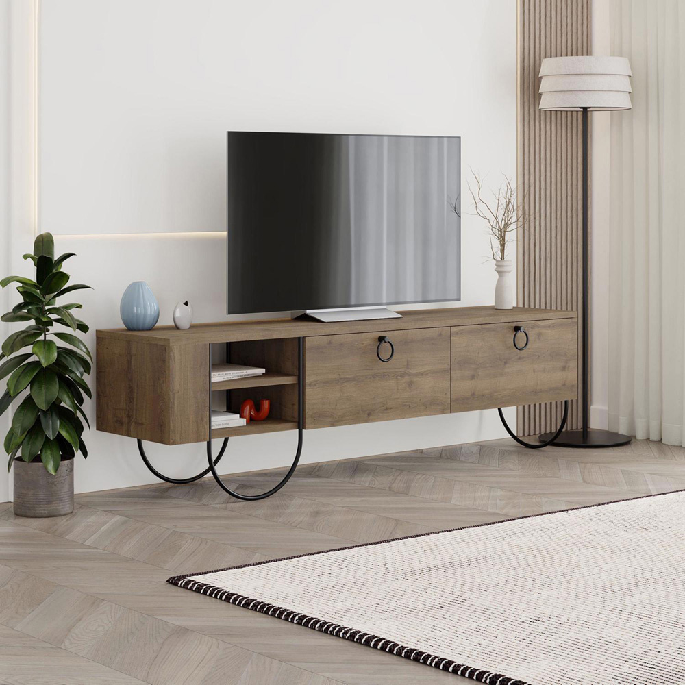 FWStyle Norfolk 2 Door 2 Shelf Dark Oak Wide TV Unit Image 6