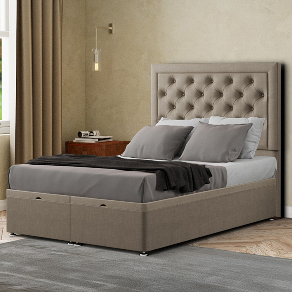 Eleganza Castle Small Double Mink Malham Weave Ottoman Bed with Floor Standing Headboard Image 1