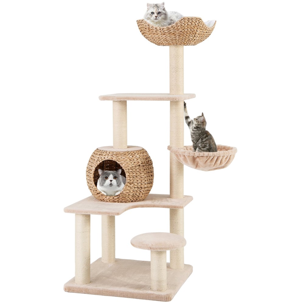 Costway Beige Multi Level Cat Tree with Cattail Condo 150cm Image 1