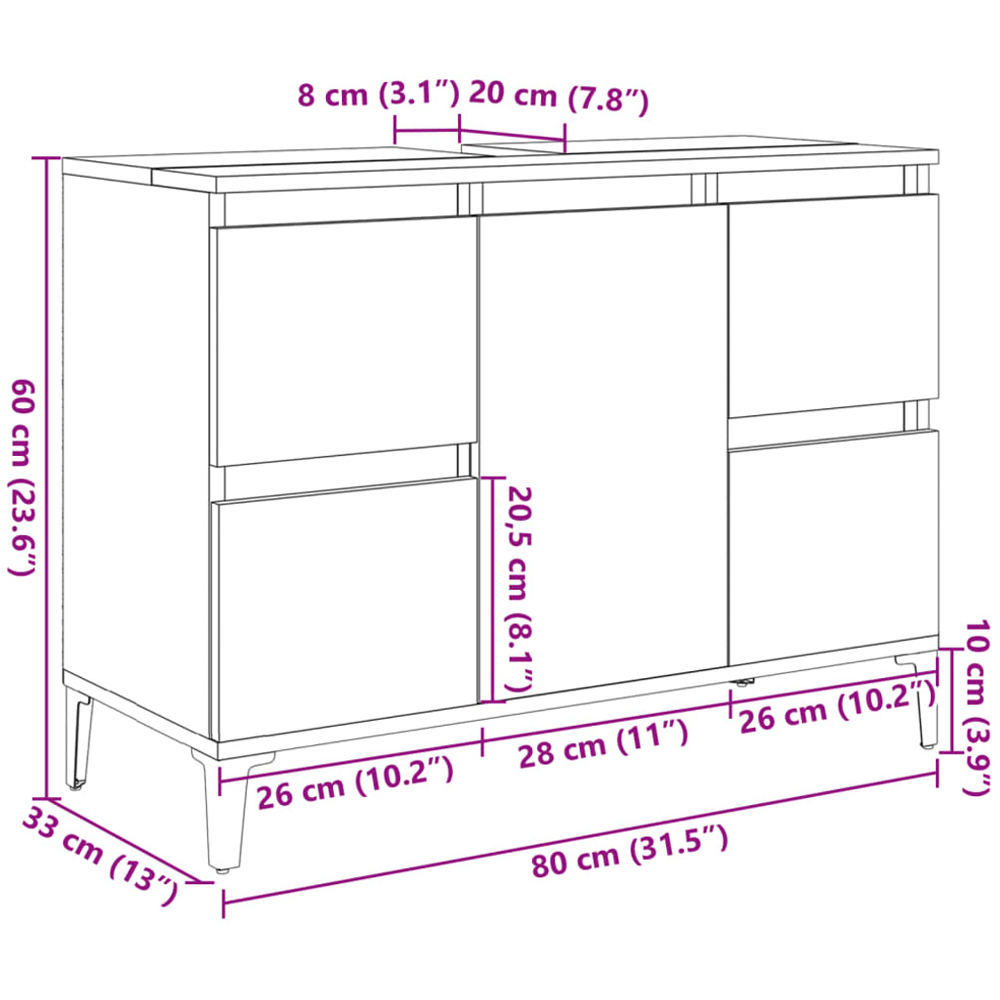 vidaXL Single Door 4 Drawers Old Wood Bathroom Sink Cabinet Image 9