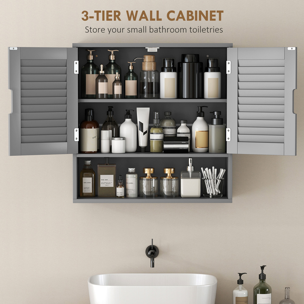 Portland 2 Door Single Shelf Grey Wall-Mounted Bathroom Storage Cabinet Image 6
