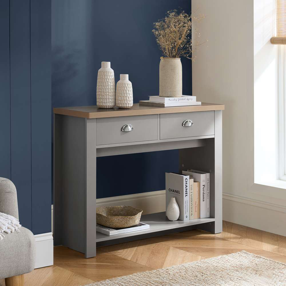 Highgate 2 Drawer Grey and Oak Console Table  Image 5