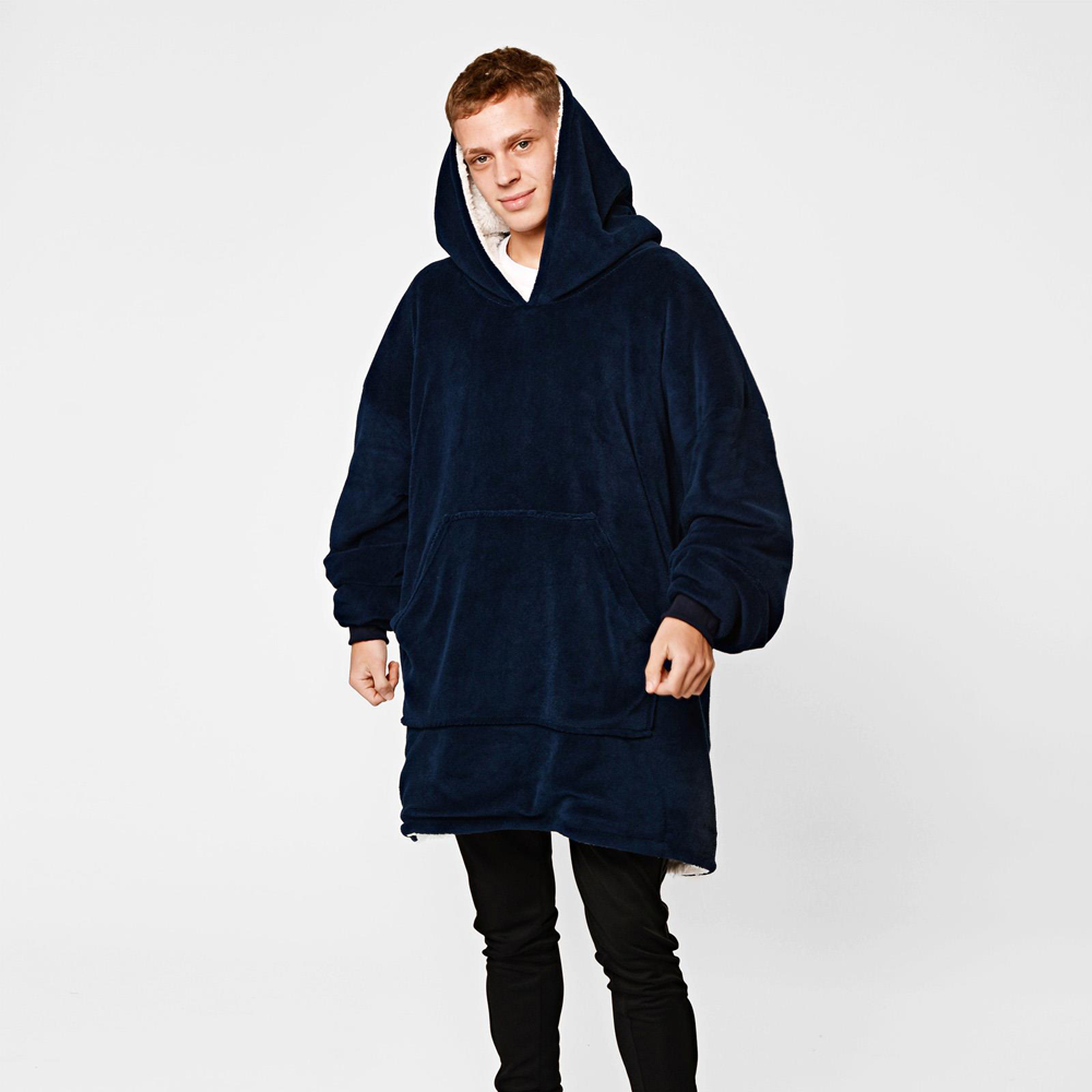 Sienna Navy Sherpa Oversized Hoodie Blanket Image 3