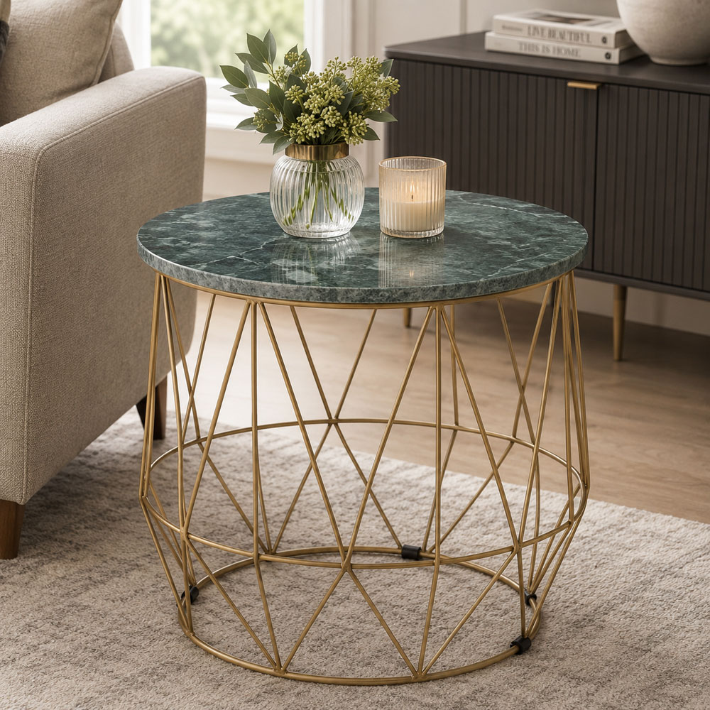 Premier Housewares Green Marble Top Round Side Table Image 3