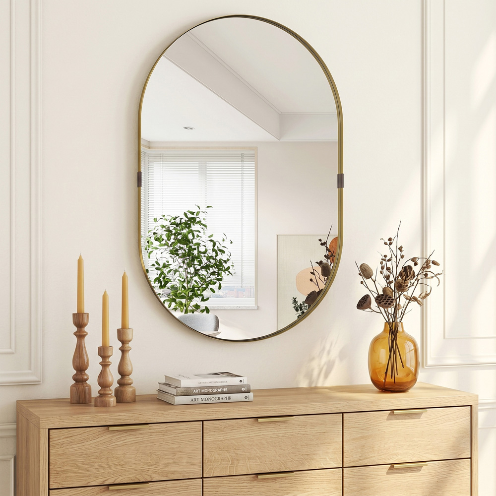 HOMCOM Gold Wall Mirror with Elevated Aluminium Alloy Frame 60 x 90cm Image 2