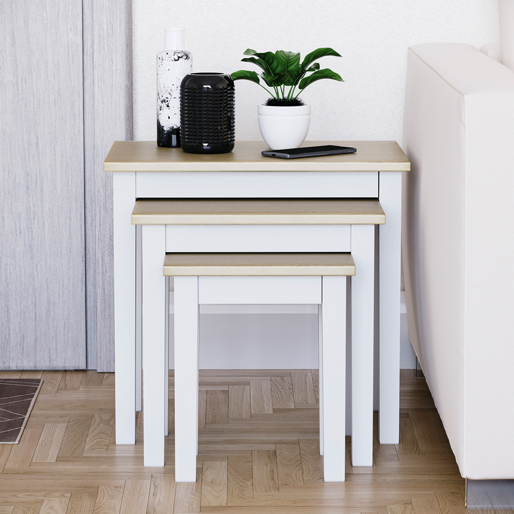 Vida Designs Yorkshire Oak and White Nest of Tables Set of 3 Image 7