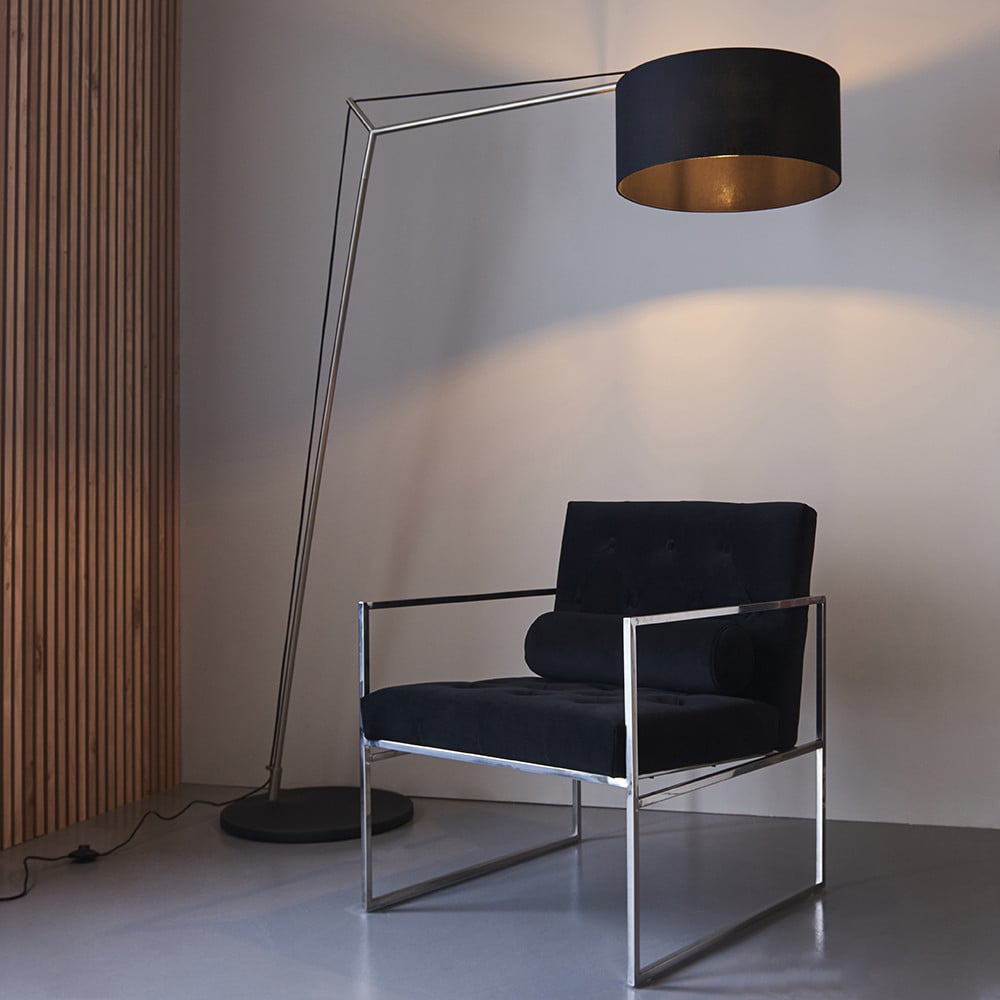 Merano Ravenna Black Cotton Fabric Shade Matt Nickel Plate Floor Lamp Image 2