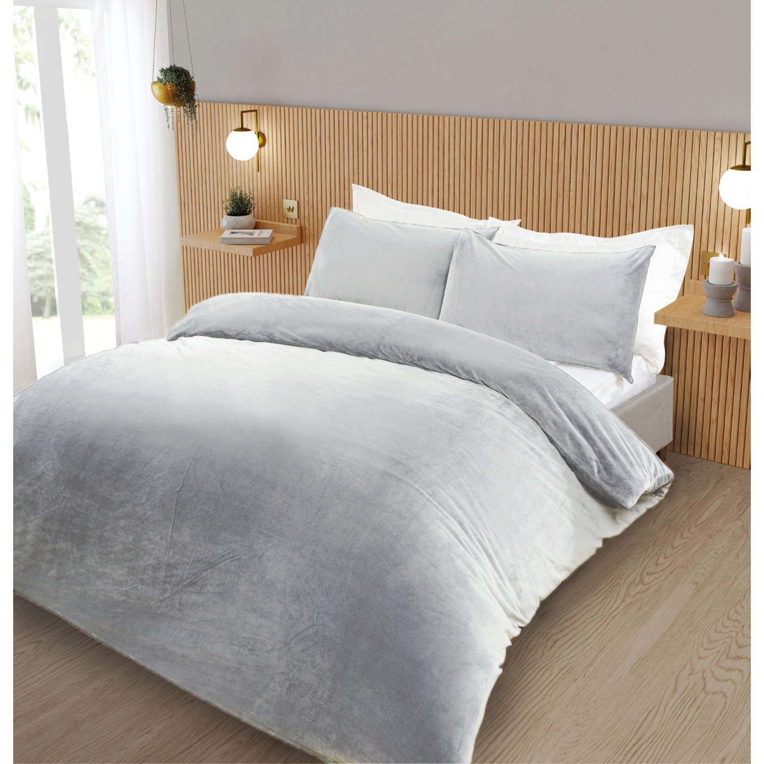 Helsinki Fleece Duvet Cover and Pillowcase Set - Silver / Double Image 2