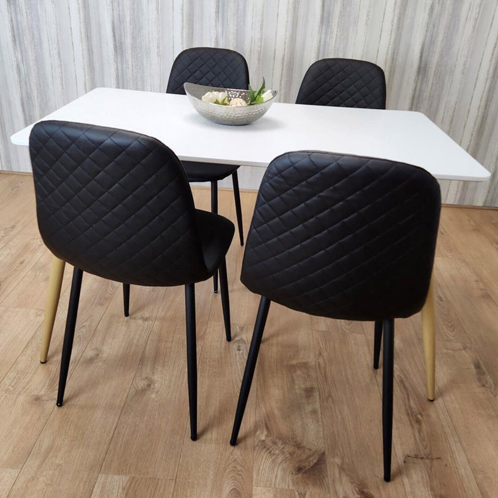Portland Leather and Wood 4 Seater Dining Set White and Black Image 1