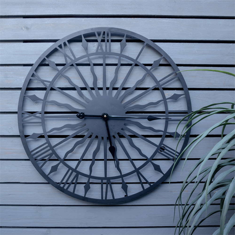 St Helens Black Open Face Sun Design Non Ticking Garden Clock 60cm Image 4